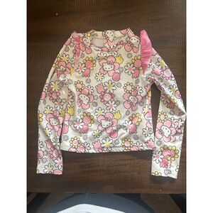 Sanrio Hello Kitty 4T Girls Rash Guard Long Sleeve Swim Top Pink Floral Ruffle